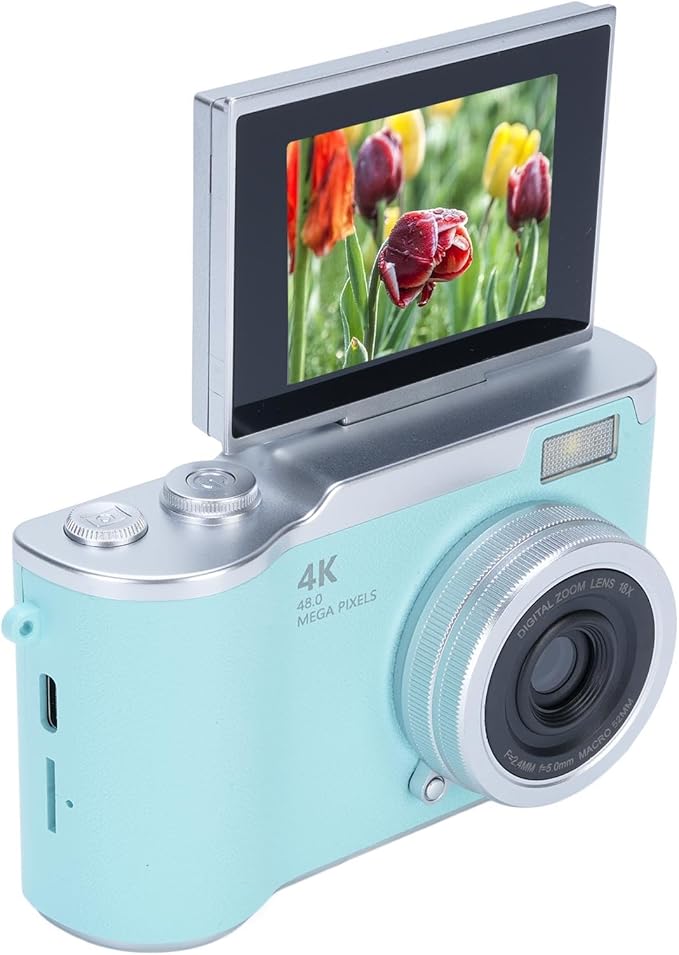 48MP Digital Camera, 1080P Video Camera, 8X Zoom, 2.4 Inch HD Flip Screen, LED Fill Light, Long Battery Life, with Multiple Functions for Entertaining Photography (Green)