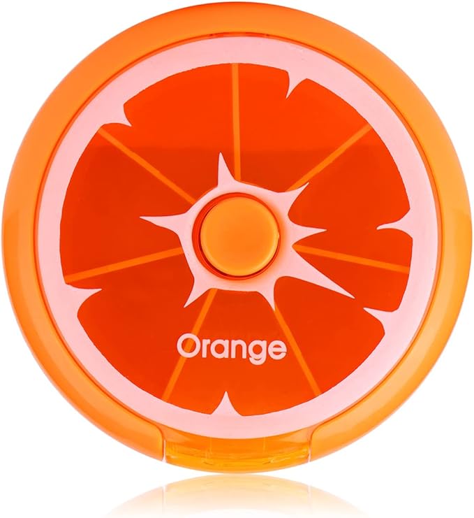 Creative Portable Mini 7 Day Weekly Circular Shape Rotary Cute Fruit Style Pill Storage Case Box (Orange)