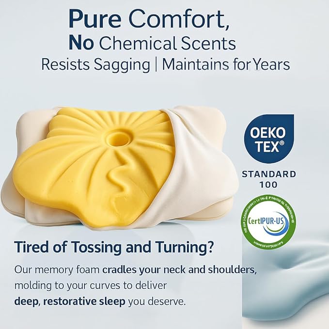 Cervical Pillow for Neck Pain & Side Sleepers Patented Ergonomic Memory Foam Pillow – Adjustable Height for Back & Side Sleeping, Anti-Snoring (Blue+White, 130-175 lbs)