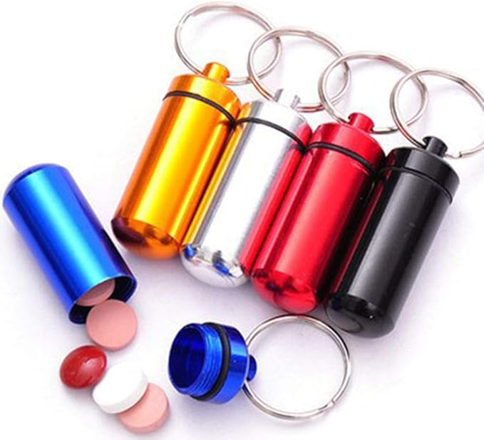 Portable Pill Box Keychain Aluminium Alloy Mini Pill Organizer Case Container for Purse,Waterproof Metal Pill Holder Medicine Bottle for Outdoor Camping Travel