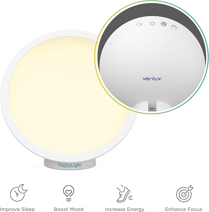 Verilux HappyLight Halo - Cordless LED Light Therapy Lamp with a 360° Magnetic Base & Rechargeable Battery for Portable, UV-Free, Full Spectrum 10,000 LUX Light with Adjustable Brightness and Color