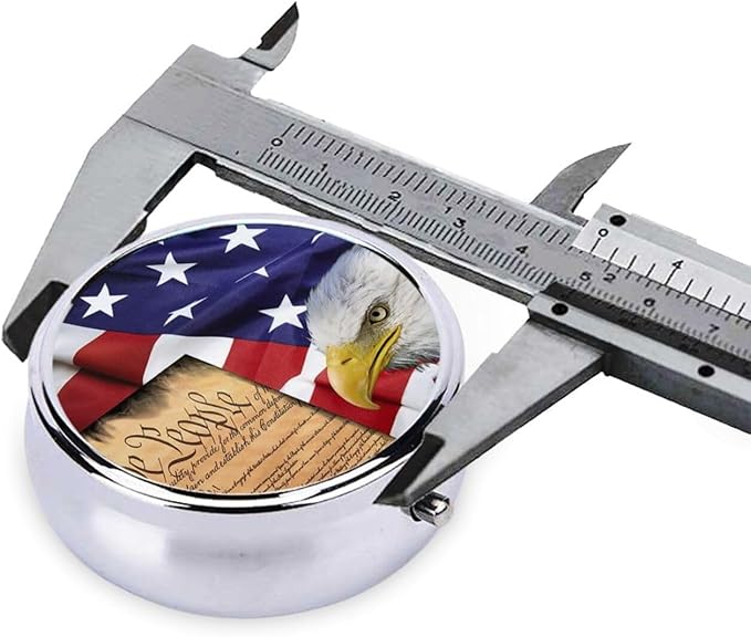 Men Women Round Pill Box Medicine Pill Case, American Flag Patriotic USA Bald Eagle and Book Portable Medicine Tablet Vitamin Holder Organizer for Purse Pocket Travel Gift