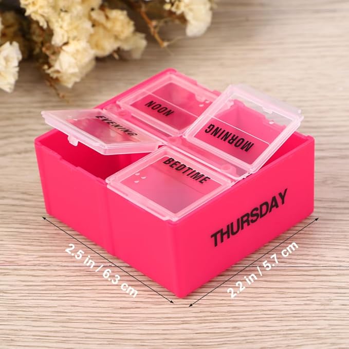 7-Day Weekly Pill Organizer with 28 Compartments 4 Daily Sections Colorful Medicine Box with Push Button Lids for Easy Medication Management at Home