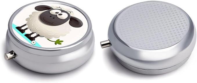 Sheep Pill Box Travel Pill Case for Purse Pocket Weekly Medicine Organizer with Mirror 3 Compartment Round Medicine Case Portable PillcaseHolder for Daily