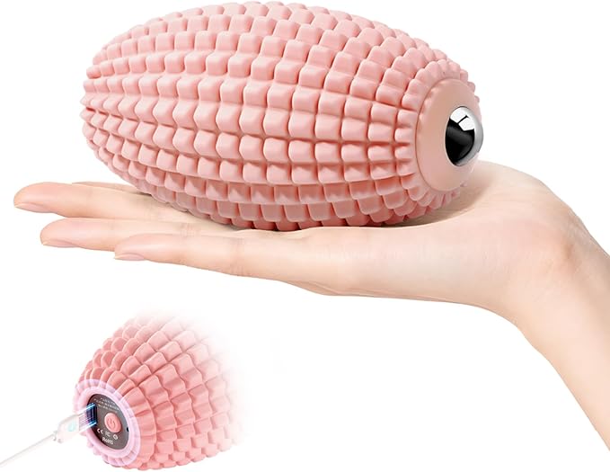 Vibrating Massage Ball for Muscle Recovery, Silicone Myofascial Massage Ball, Plantar Fasciitis Relief,Hip & Psoas Release, Deep Tissue & Trigger Point Roller for Neck, Back, Foot (Pink)