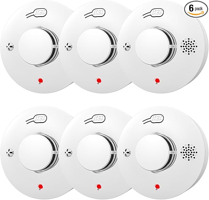 Smoke Detector, Fire Alarms for Home, Battery Powered Photoelectric Smoke Alarm with Test/Mute Button,6 PCS