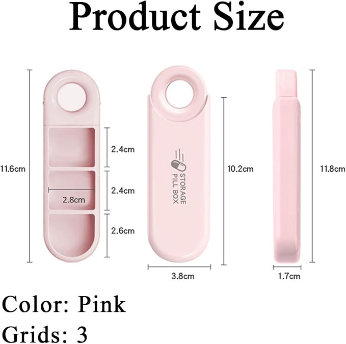 Small 3 Compartment Daily Pill Organizer, Portable Travel Size Pill Box with Pull Tab, Cute Carry-on Medicine Case Holder Dispenser for Vitamin, Fish Oil, DHA, Pink