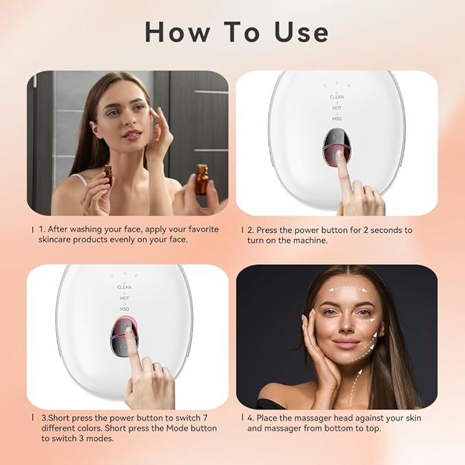 7 Color Facial Massager for Face and Neck, at-Home Face Sculpting Tool with Vibration (White)