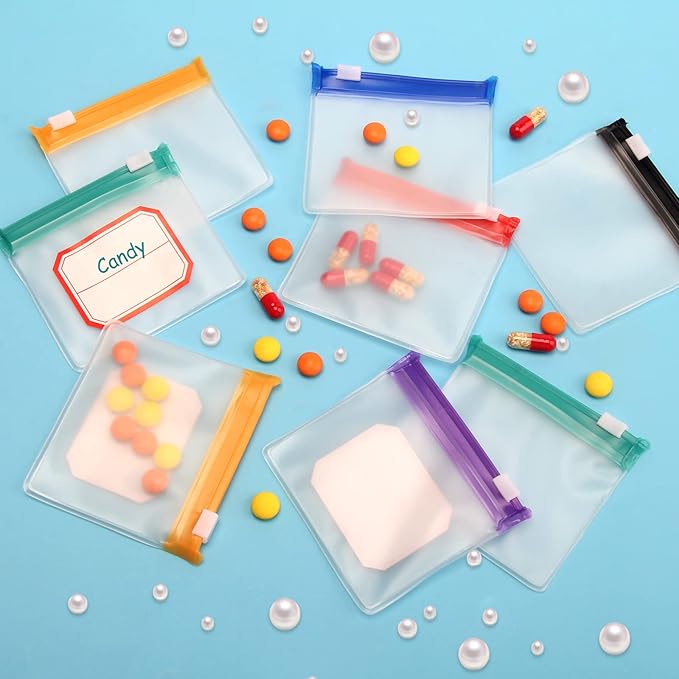 70+2 Pcs Pill Pouch Bags Zippered Pill Pouch Set with 2 Sheets Label, 7 Colors Pill Pouches for Medicine Travel Reusable Small Plastic Pill Bags for Travel/Home Daily use