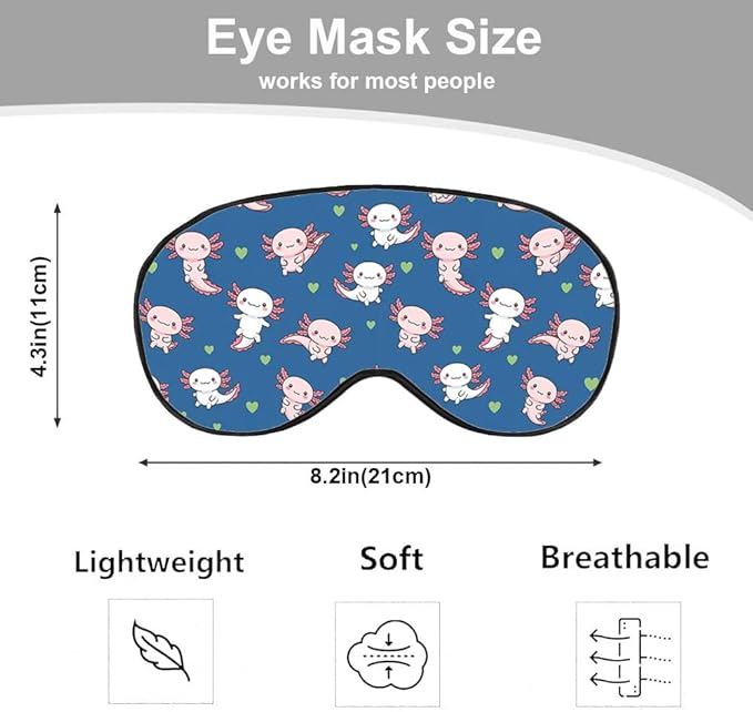 Axolotl Hawaii Sleep Eye Mask Cute Animal Heart Dot Pink Blue Silk Eye Mask Sleeping Soft Eye Shade Cover for Men Women Boy Girl Airplane Travel with Elastic Strap