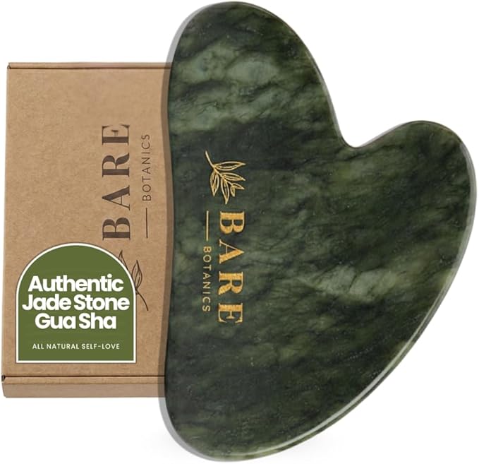 BARE BOTANICS Jade Gua Sha Facial Tool | Authentic Jade Stone for Face Puffiness & Lymphatic Drainage | Skincare Tool for Glowing Skin | Vegan & Cruelty-Free