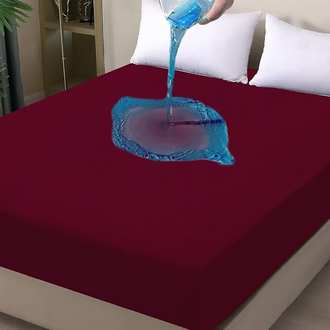 Waterproof Mattress Protector Queen, Fitted Sheet Style Breathable Mattress Cover with Deep Pocket Fits Up to 18'', Noiseless Bed Cover for Kids Adults Pets, Machine Washable (WineRed, 60'' X 80'')