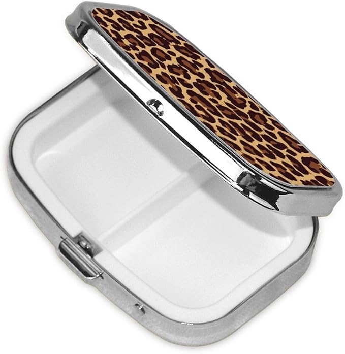 Pill Box Organizer Wild Cheetah Leopard Print, Portable Travel Pill Box with Mirror for Supplements, Medicine Box, Metal Pill Case for Outdoor Travel Picnic