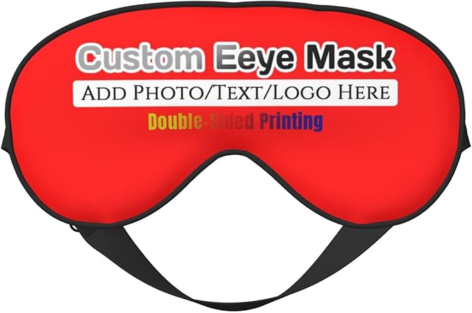 Personalized Eye Mask Add Picture Text Image Logo Custom Travel Sleeping Masks for Home Office Customized Sleep Mask for Men Women Blocks Light Adjustable Strap Red