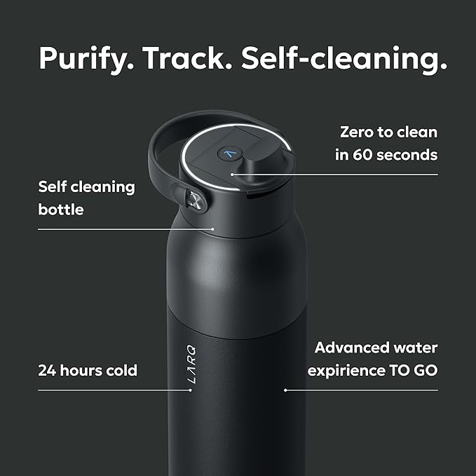 LARQ PureVis 2 Self Cleaning Water Bottle - UV Water Purifier with Filter Straw, Smart App Hydration Tracking, Insulated Stainless Steel