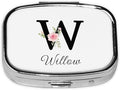 Custom Pill Box Personalized Square Small Pill Case with Mirror Add Your Photo Text Logo Name Decorative 2 Compartment Portable Metal Medicine Container Vitamin Organizer for Pocket Purse Travel (W)