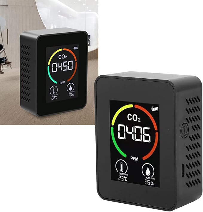 Eujgoov CO2 Detector ABS TVOC Sensor Air Quality Monitor USB Charging Thermometer Hygrometer for Home