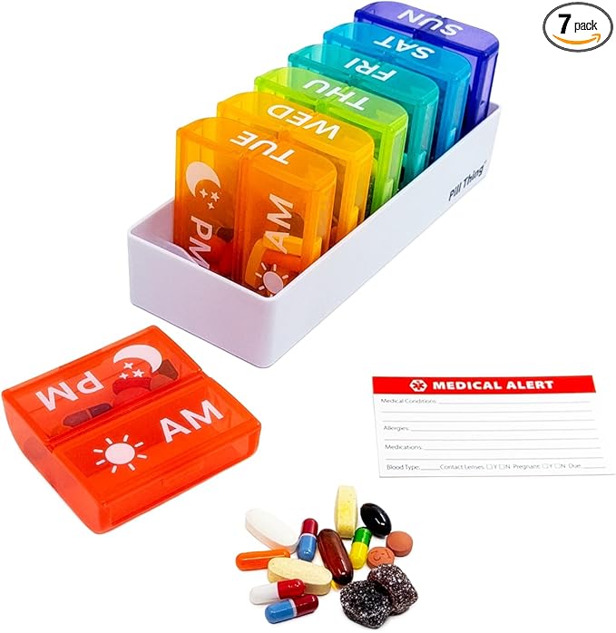 Large Weekly Pill Organizer AM PM, 2 Times a Day Pill Box with Extra-Large Compartments, 7 Day Color-Coded Cases, Secure Snap-in Tray, BPA Free (2X a Day - 1 Pack)