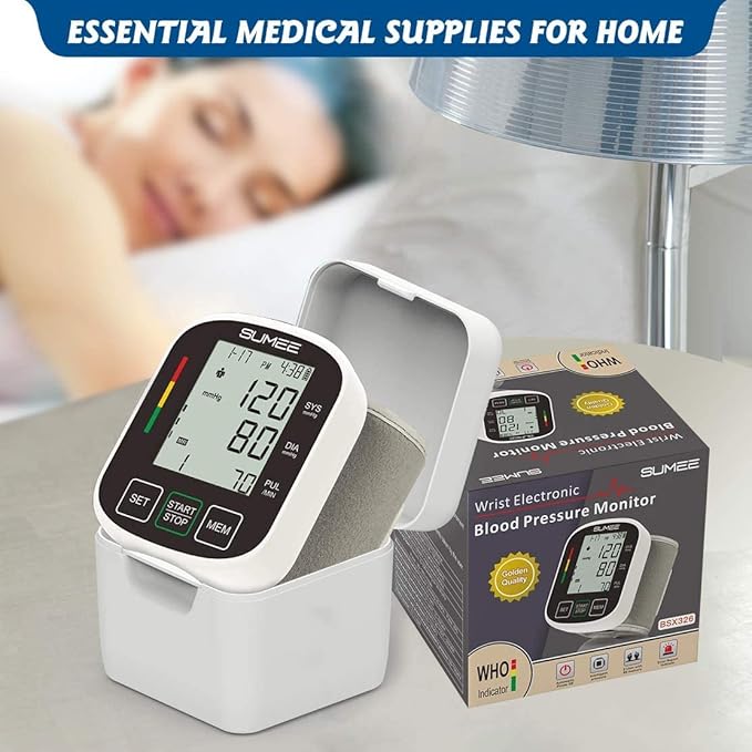 Wrist Blood Pressure Monitor Automatic BP Machine with Large Backlit Display Heart Rate Monitors 2x99 Readings 5.3-7.7in Adjustable Cuff for Home Use,Include Carrying Case and 2AAA Batteries-Black