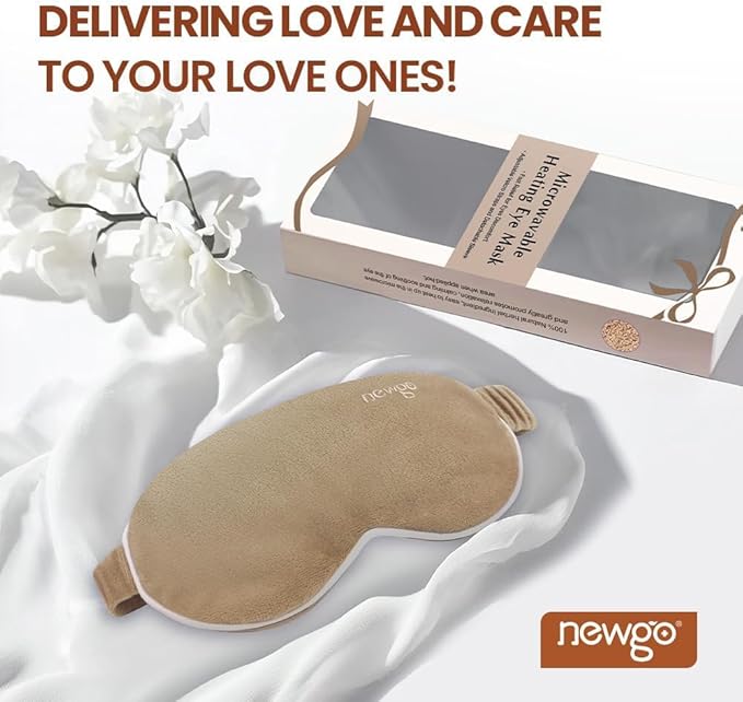 NEWGO Microwave Heated Eye Mask Soothing Relief for Dry Eyes, Heat Therapy Eye Warm Compress with Removable Cover for Stye, Blepharitis, Relaxation or Gift Choice - Brown