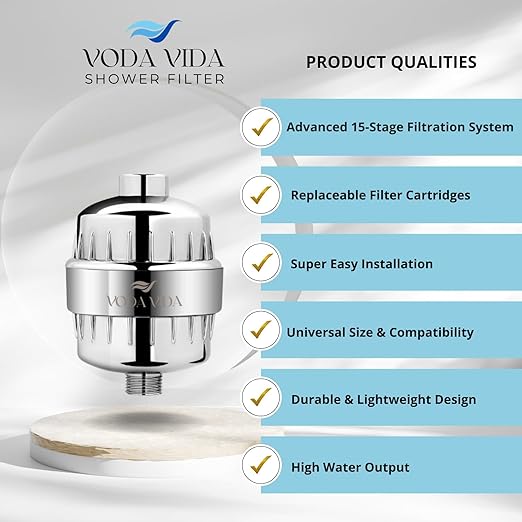 15-Stage Shower Filter for Hard Water | Universal High-Output Cartridge | Removes Chlorine, Heavy Metals for Softer Skin and Hair (15 Stage Shower Filter)