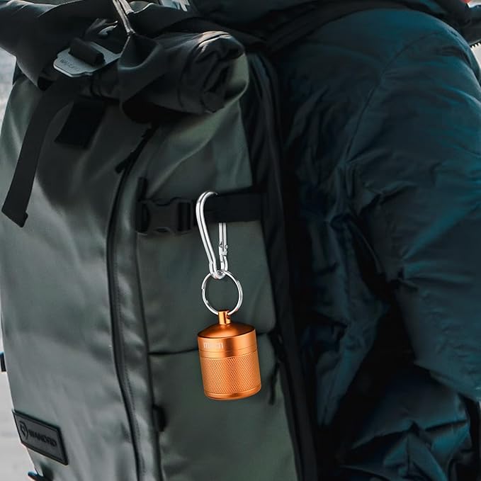 Keychain Pill Holder, Box, Aluminum, Waterproof Container, Pill Organizer for Outdoor Travel Camping, Size: 1.6 x 1.6 x 2 in (Orange)