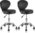 Adjustable Swivel Rolling Stool Chair with Backrest and Wheels, Multi-Purpose Office Desk Chair, Thick Seat Cushion for Home Bar Kitchen Shop, Black