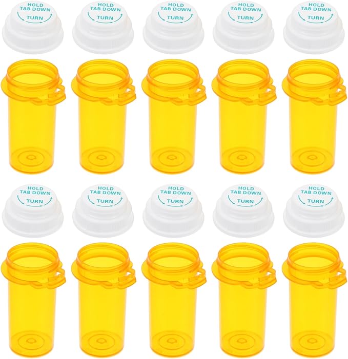 Beaupretty 10Pcs Travel Pill Bottle Organizer with Child Resistant Caps Small Plastic Medicine Containers Portable Pill Case Storage Box