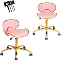 Rolling Stool with Back Support, Set of 2 Salon Stool with Wheels for Spa, Nail Tech and Hair Stylist, Height Adjustable Chair for Massage Beauty Makeup-Pink