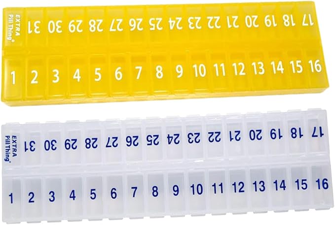 AM PM 31 Day Once-a Day Monthly Pill Planner Organizers - Large Compartment Pill Boxes Store Medications for Entire Month Plus Compartment for Extra Pills (AM/PM) (Am/Pm Yellow & Clear)