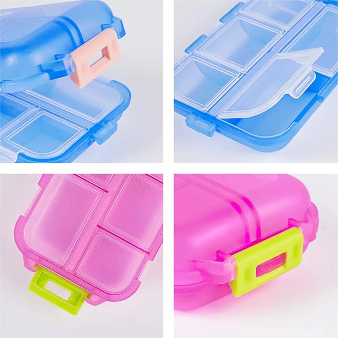 Travel Pill Organizer, Moisture Proof Daily Medicine Dispenser Box, Small Weekly Vitamin Case for Supplement, Fish Oil, Meds, Pocket Pharmacy Cute Capsule Container 10 Compartments, Pink