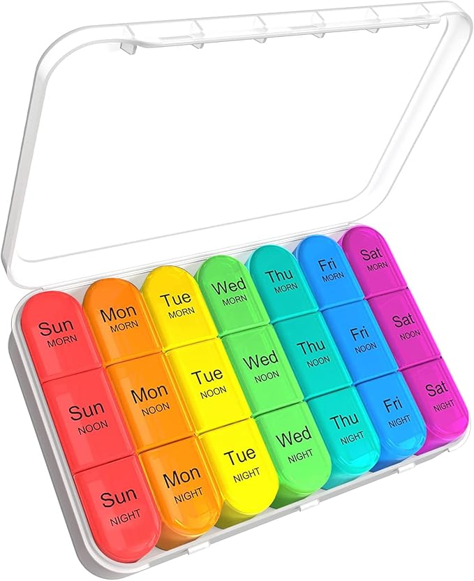 ASprink Pink and White Pill Organizer 3 Times a Day - Weekly Pill Box 3 Times a Day - Daily Pill Box 7 Day Medicine Organizer, Large Pill Case Pill Box 3 Times a Day, Travel Pill Organizer,