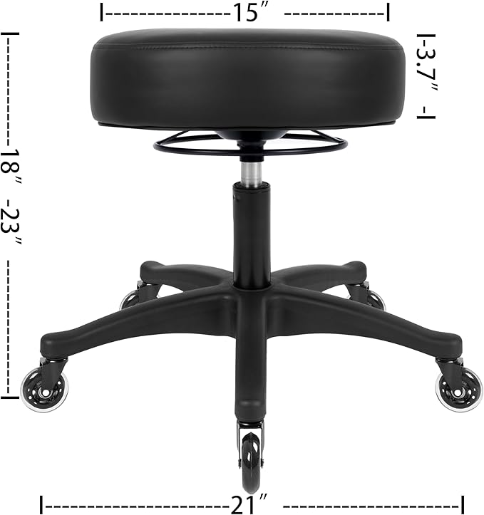 TAKE UR SEAT® All-Purpose Stools with Adjustable Seat and Easy Clean Performance Fabrics for Cleanroom Lab Medical Office Classroom Shop Garage Spa Massage Tattoo(Blade Wheels) (15" Black)