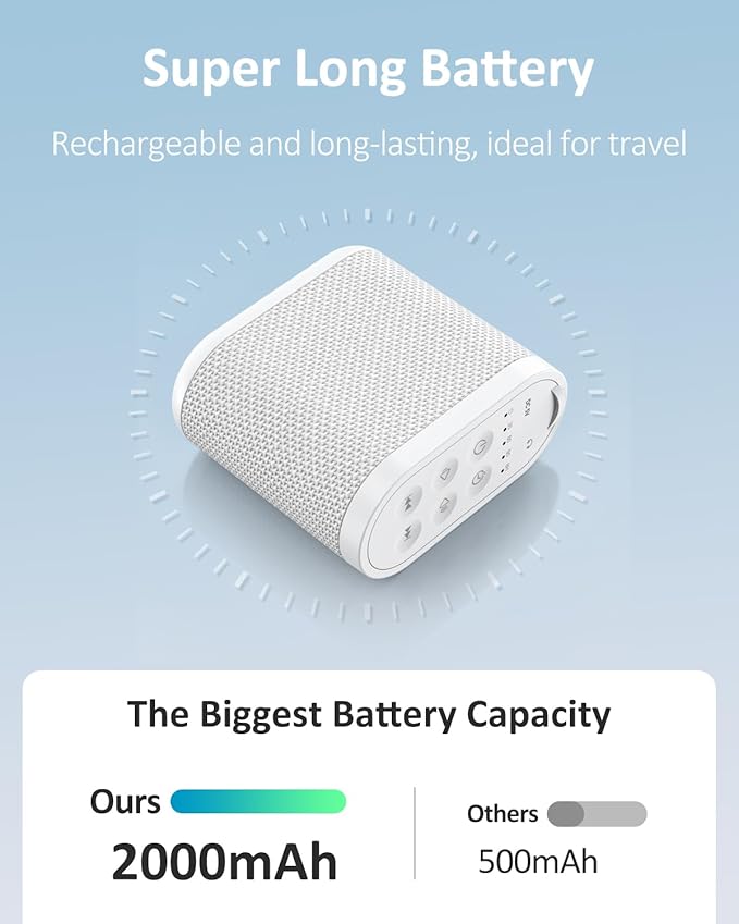Portable Travel Sound Machine for Adults, Baby Sleeping : Super Long-Lasting & Rechargeable Battery, Headphone Jack, 21 Sounds - White Noise Machine for Office Privacy & Noise Canceling, Home, Gift