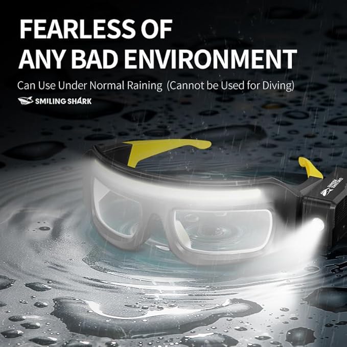 LED Glasses Rechargeable Headlight with Motion Sensor and Touch Control, 5 Modes USB C Lighted Glasses for Running Camping, Fishing, Cycling, Hiking, Hands-Free Lighting (Yellow)