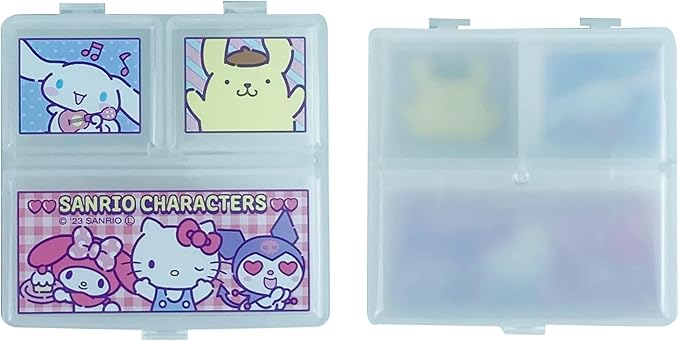 Kawaii Character Travel Pill and Accessories Organizer - Kitty, Cinnamo-roll, Little Twin Stars, and My Melody Pocket-Size (3 Pocket Division (7.7 x 7.5 x 2cm))