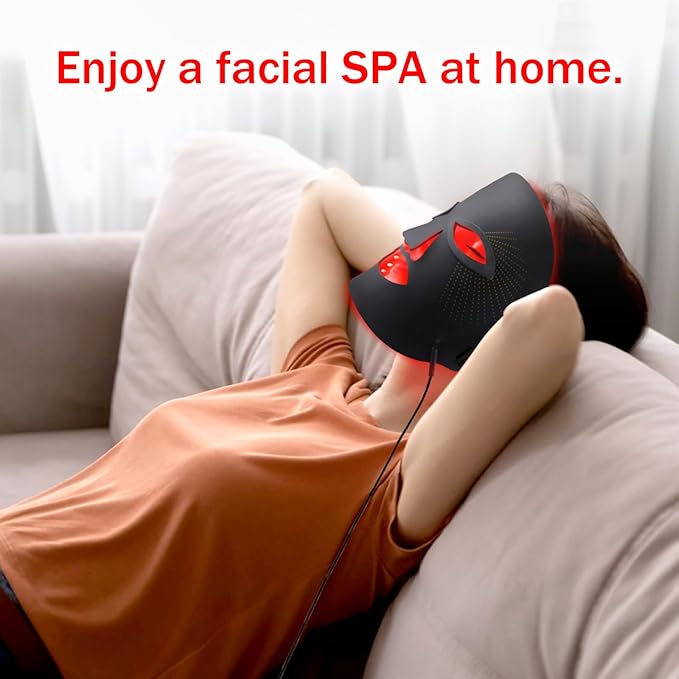 Red Light Therapy for Face, Red Light Therapy Mask, 7 Colors LED Facial Mask for Wrinkle Remove & Anti Aging, Skin Care Home Use, Black (Upgraded Version)