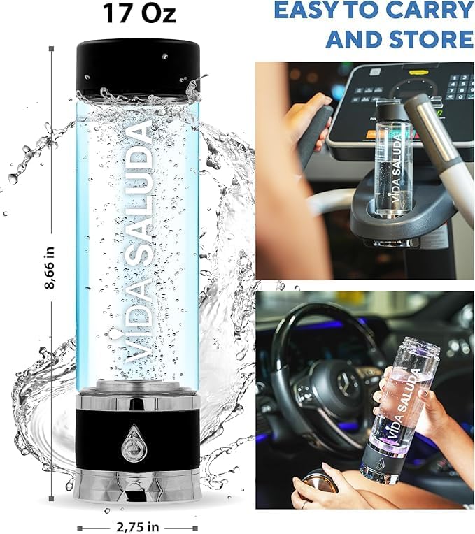 Hydrogen Water Bottle Generator 500ml Portable SPE PEM Hydrogen Rich Water Maker with Titanium Platinum Plates Fast Rechargeable Ionized Water Bottle for Home Travel Gym Hydration - Black