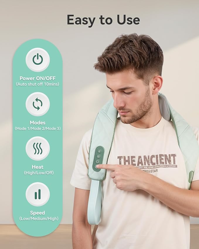 Snailax Cordless Shiatsu Neck Massager with Heat, 4D Kneading Back Shoulder Massager Deep Tissue, Larger Massage & Heating Area, Gift for Mom Dad