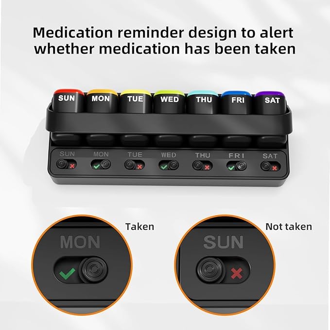 Weekly Pill Organizer 7 Day Pill Organizer one time a Day with Reminder, Detachable Travel Pill Case, Large Capacity Medicine Organizer for Vitamins, Supplements & Daily Medications (White)