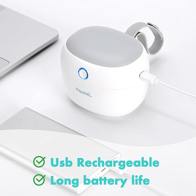 Papablic Portable Pacifier Sanitizer, UV Light Sanitizer Case On The Go for Baby Health, USB Rechargeable Mini Travel Sanitizer Box, 99.99% Cleaned in 59 Seconds