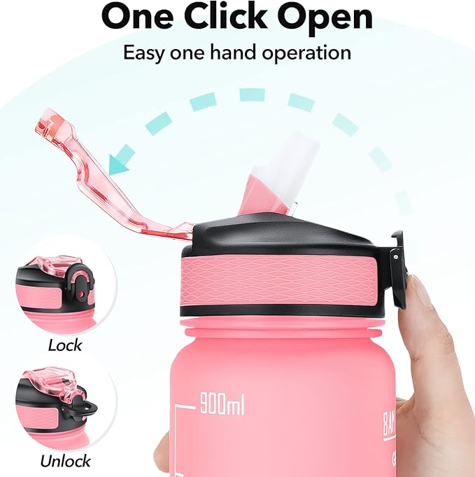 1 litre Motivational Fitness Sport Water Bottle with Straw & Time Maker, Leak-proof, BPA-free, Tritan, Toxin Free Plastic Drink Bottle Design for Girls, Boy, Cycling, School & Office