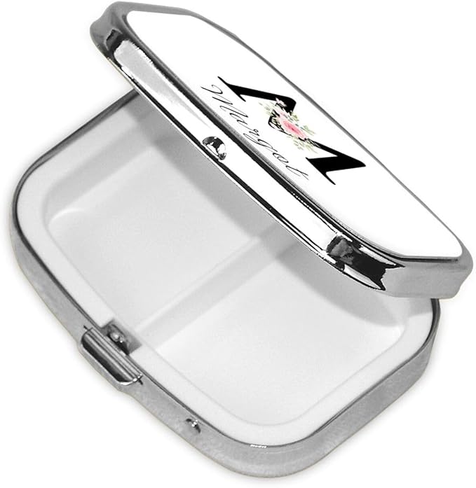 Custom Pill Box Personalized Square Small Pill Case with Mirror Add Your Photo Text Logo Name Decorative 2 Compartment Portable Metal Medicine Container Vitamin Organizer for Pocket Purse Travel (M)