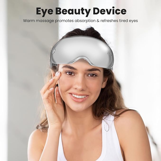BOKOR Eye Massager with Heat & Wireless Music, Acupressure Massage for Migraines, Heated Eye Mask for Stress Relief, Sleep, and Dark Circles, for Teens, Gaming and Travel