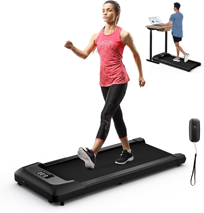 GYMAX Walking Pad, 2.25HP Under Desk Treadmill with LED Display, Remote Control & 7-Layer Belt, Compact Portable Jogging Running Machine for Home Office Small Space