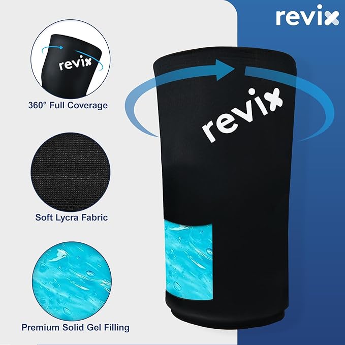 REVIX Calf Compression Sleeve for Shin Splint Relief, Ice Pack for Knee, Arm & Elbow Discomfort, Soft Ice Packs Reusable for Post-Workout Recovery, Hot and Cold Pack with 360° Full Coverage, 2 Packs