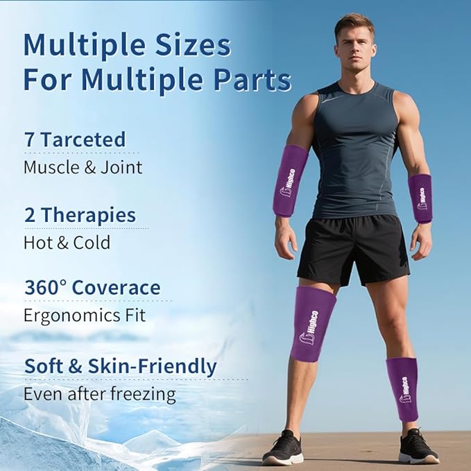 Pack of 1,Elbow Gel Ice Packs Freeze Sleeve for Injury Hot & Cold Compression,360° Coverage Ice Knee Sleeve Cold Wrap for Sprains, Arthritis, Elbow Pain, Tendonitis(Dark Purple, S)
