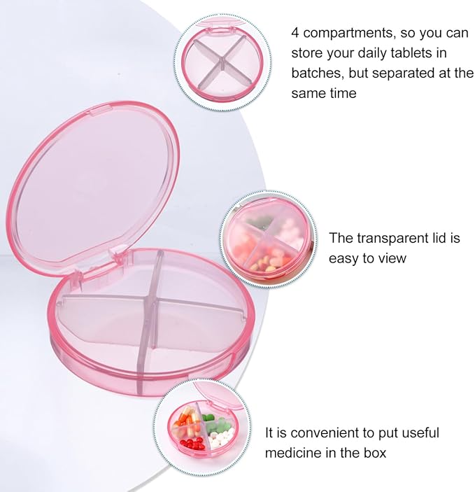 Portable Medicine Box 4 Compartments Travel Pill Organizer Small Storage Case for Medication Jewelry Daily Use at Home Office