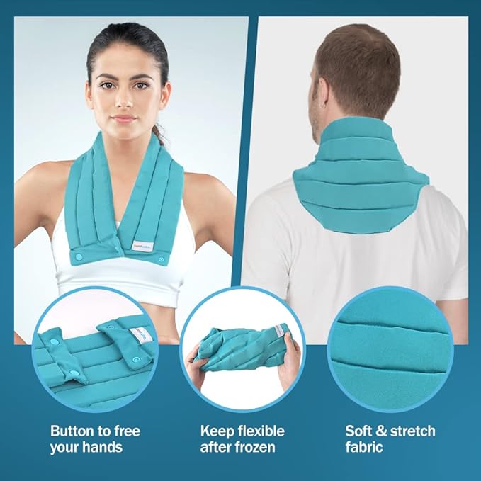 Neck Shoulder Ice Pack Wrap for Pain Relief, 2 Hours Long Lasting Flexible Cold Pack for Cervical Spine Pain, Swelling, Bruises, Sprain, Neck Surgery, Neck Injuries