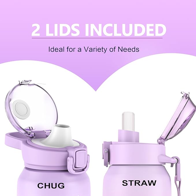 Stainless Steel Insulated Water Bottle 32oz with Handle, 1L Double Wall Insulated Bottle with Time Marker BPA Free, 1000ml Metal Water Flask for Outdoor Working School PURPLE PINK